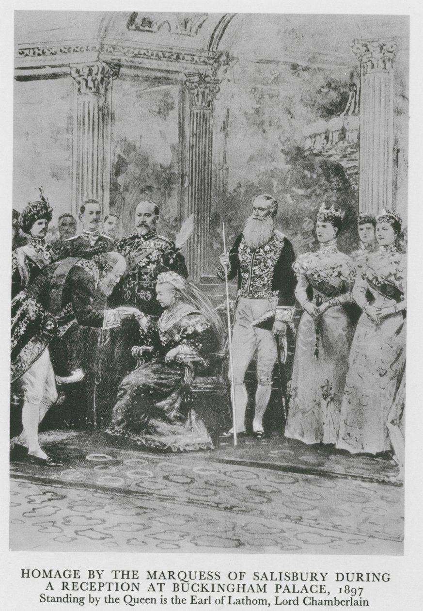 Huldigung des Marquess of Salisbury während eines Empfangs im Buckingham Palace von English School
