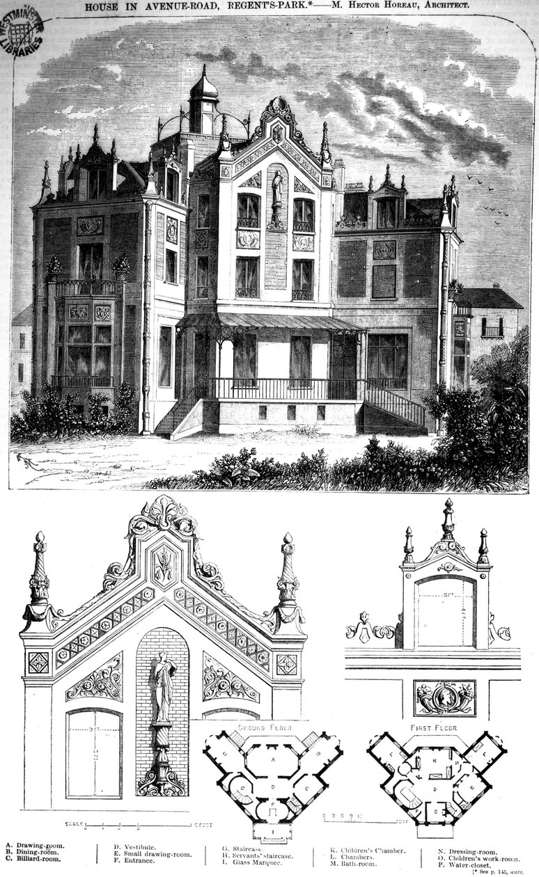 Haus in der Avenue Road, Regents Park, entworfen von Hector Horeau, 1859 von English School