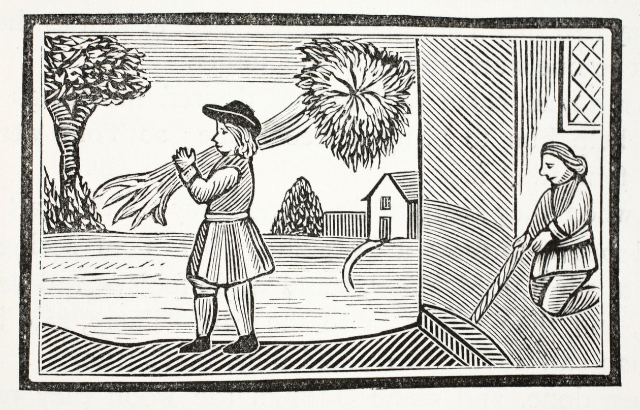 Wie Tom Hickathrifts große Stärke bekannt wurde, Illustration aus Chap-books des achtzehnten Jahrhunderts von John Ashton, veröffentlicht 1882 von English School