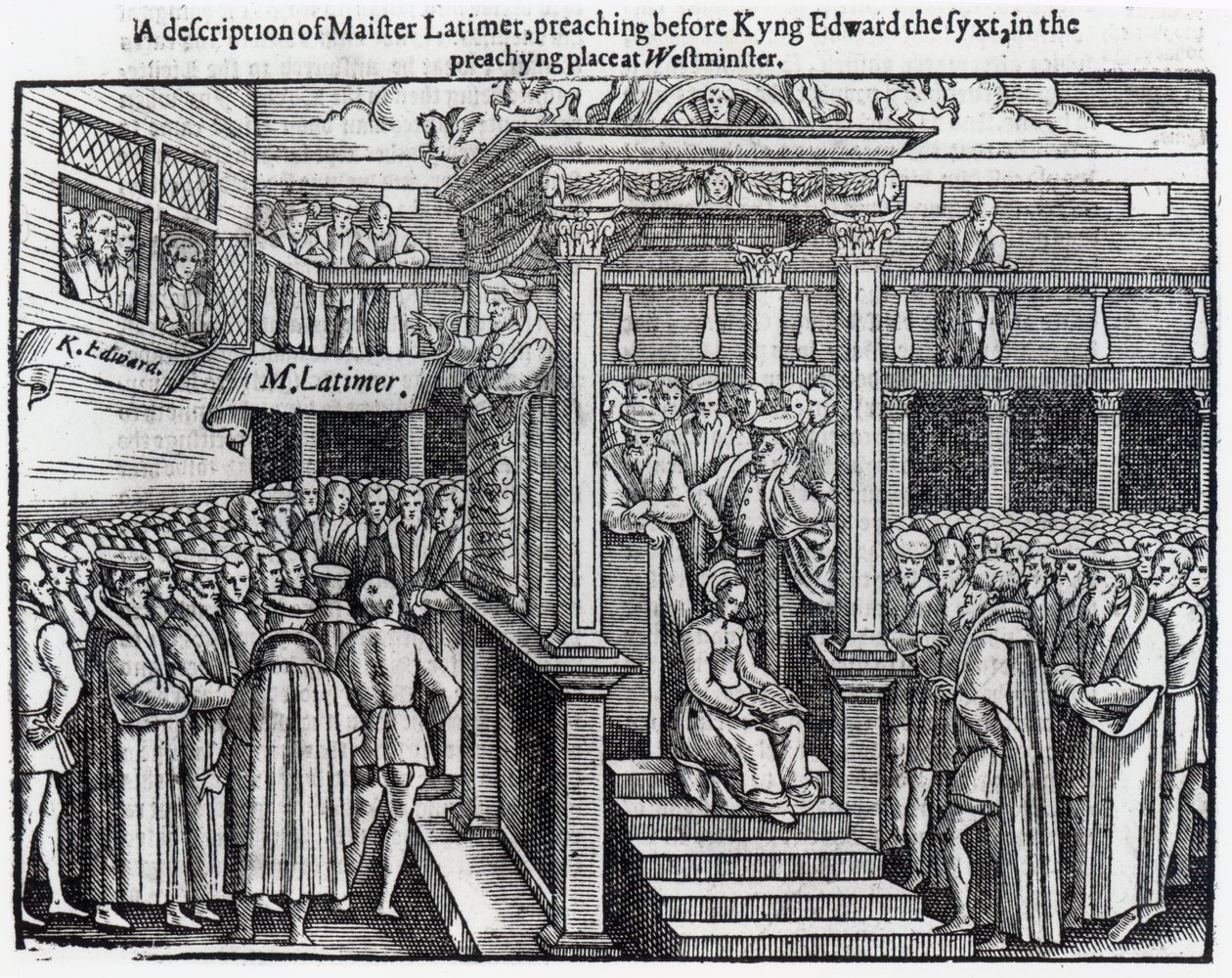 Hugh Latimer (ca. 1485-1555) predigt vor König Edward VI (1537-53) in Westminster im Jahr 1547, aus 