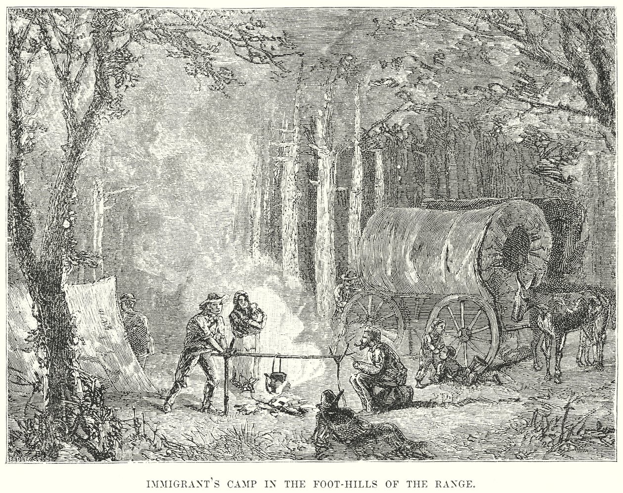 Lager der Einwanderer in den Vorgebirgen der Kette (Gravur) von English School