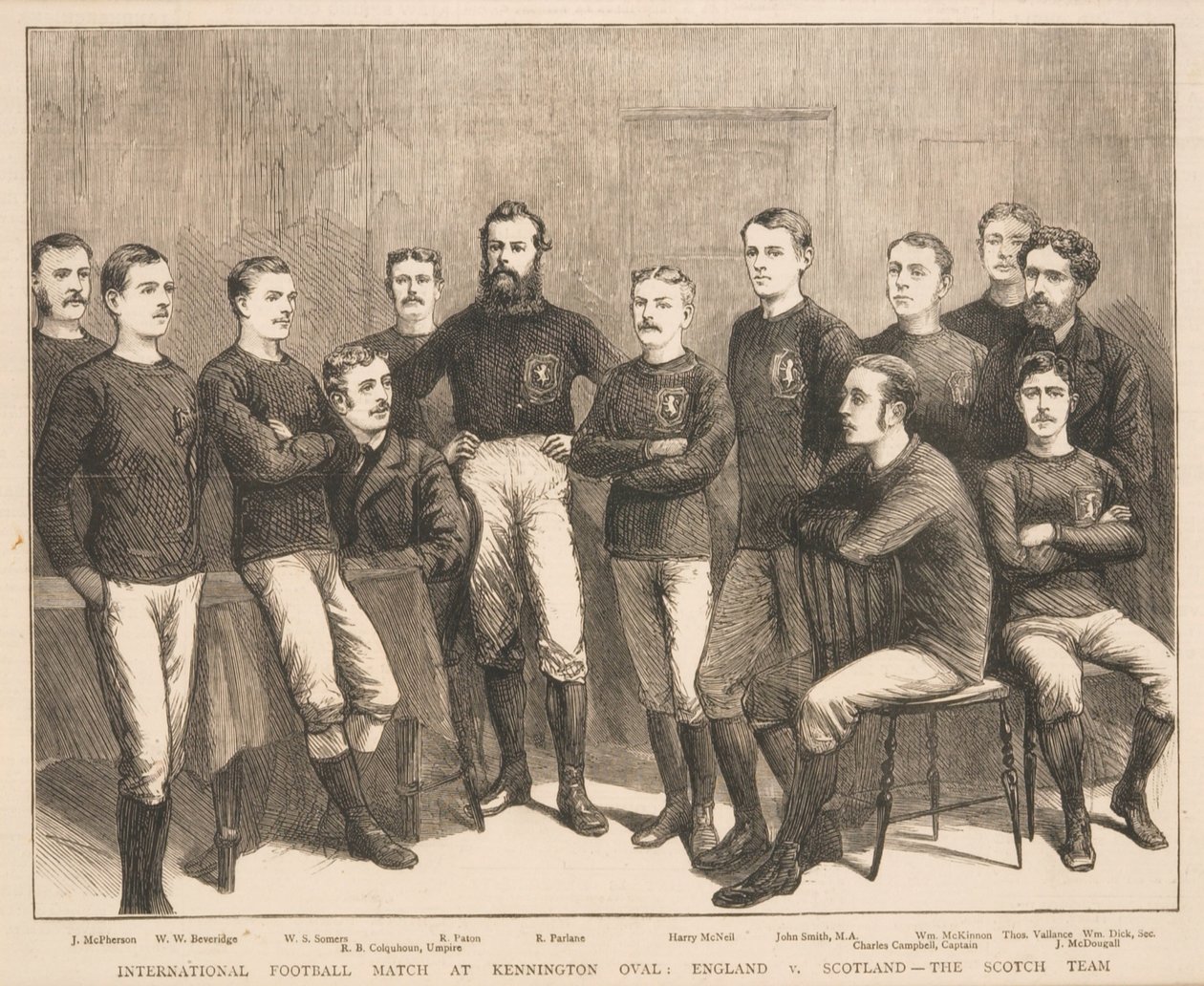 Internationales Fußballspiel im Kennington Oval: England gegen Schottland - Das schottische Team, aus The Graphic, 1879 von English School