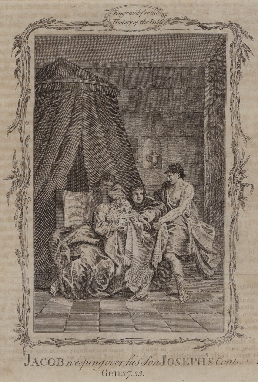 Jakob weint über den Mantel seines Sohnes Joseph (Gravur) von English School