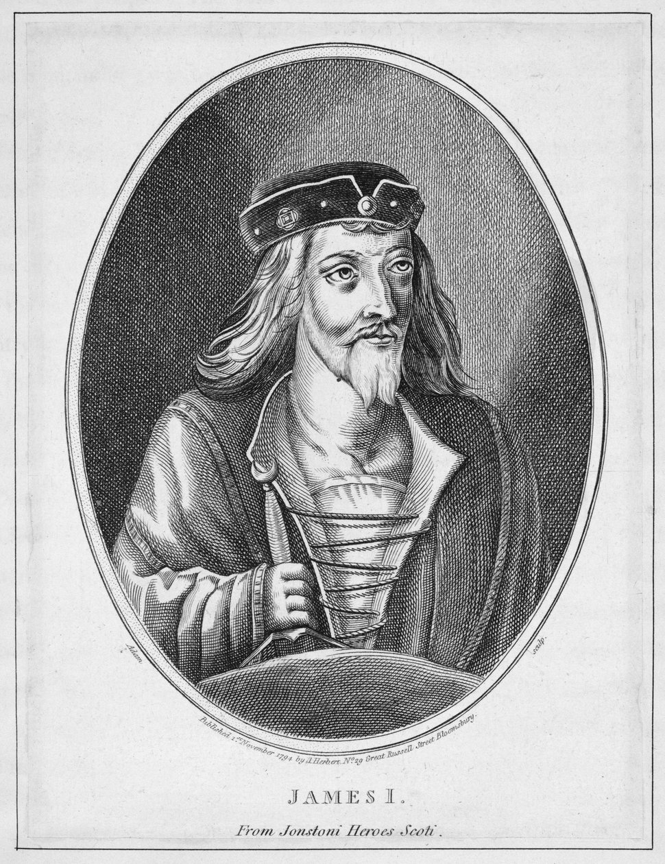 James I (1394-1437), König von Schottland, aus Johnstones Scottish Heroes, graviert von Adam, veröffentlicht 1794 von English School