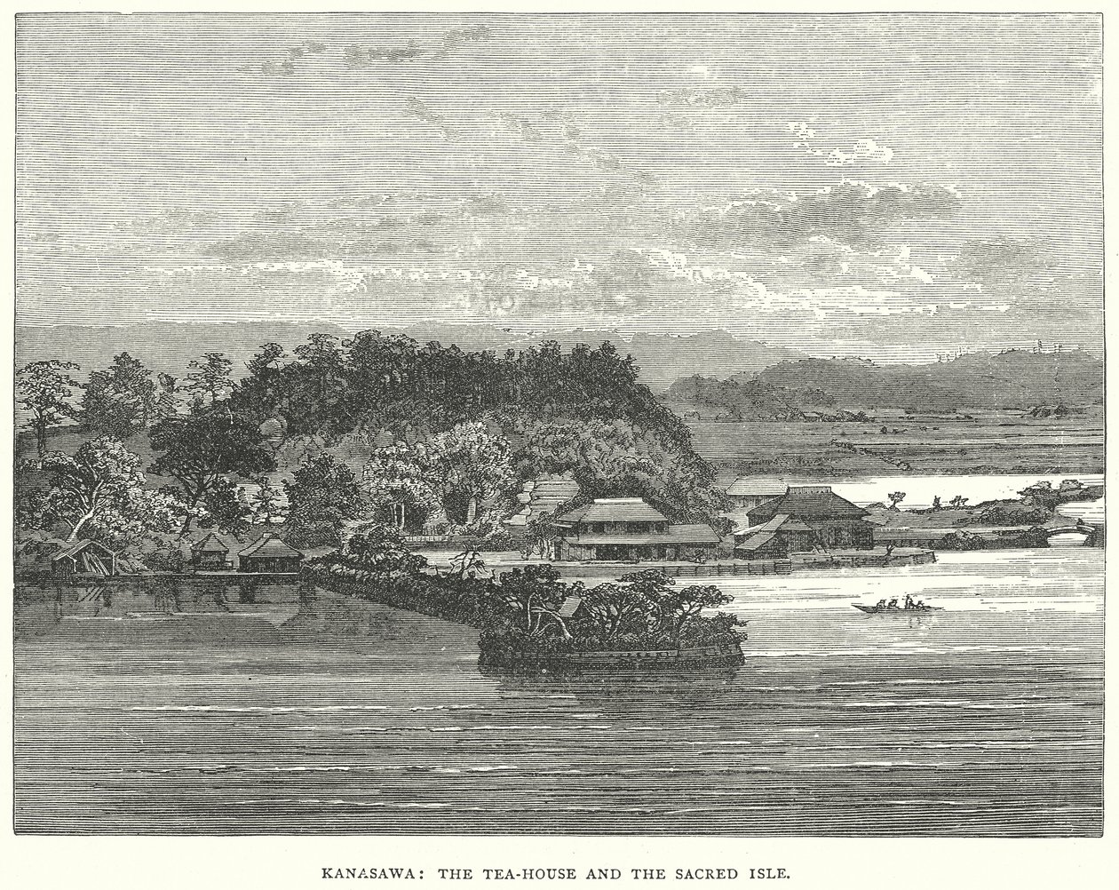 Kanasawa: Das Teehaus und die heilige Insel (Gravur) von English School