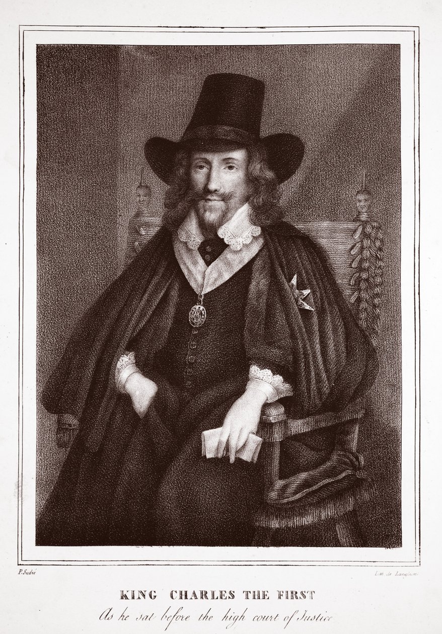 König Charles der Erste, wie er vor dem hohen Gerichtshof saß, zugeschrieben P. Sudre, graviert von de Langlume von English School