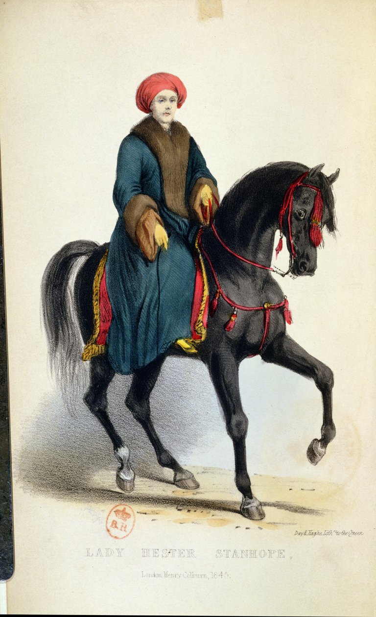 Lady Hester Lucy Stanhope (1776-1839) in arabischer Kleidung, Illustration aus ihren Memoiren, London, 1845 von English School