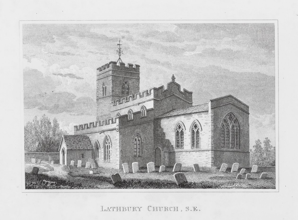 Lathbury Kirche, Südost (Gravur) von English School