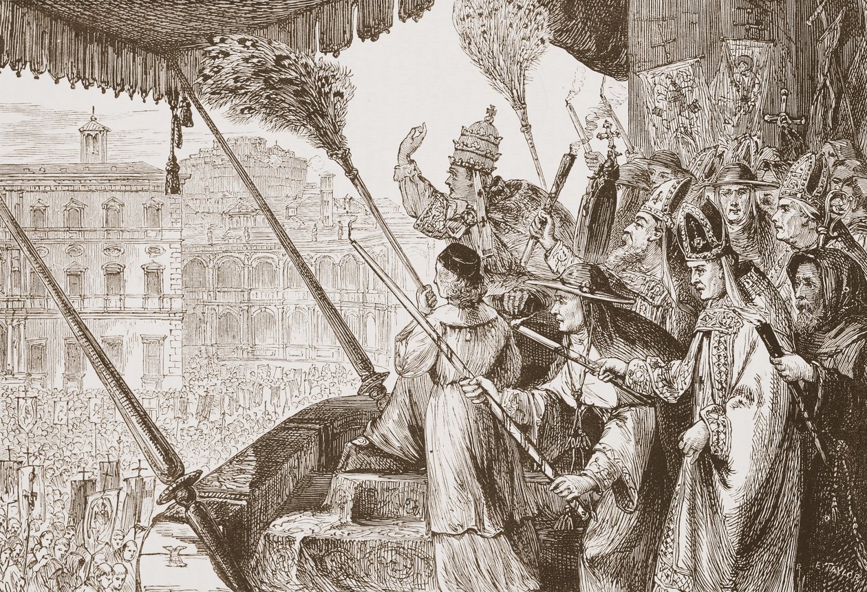 Leo X. verkündet die Bulle des Herrn Stahl, Illustration aus Die Geschichte des Protestantismus von James Aitken Wylie, veröffentlicht 1878 von English School