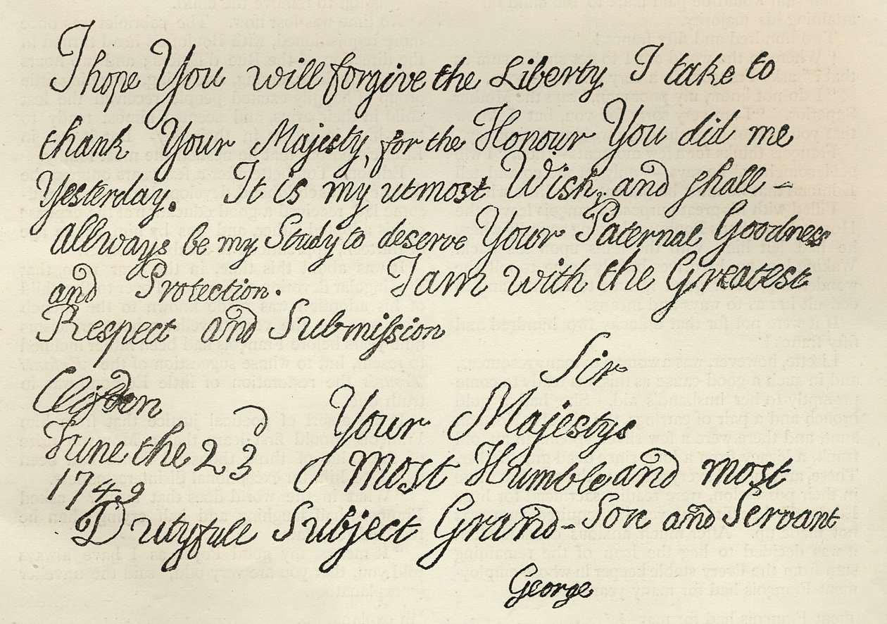 Brief von George III. an seinen Großvater den König, 23. Juni 1749, veröffentlicht in 