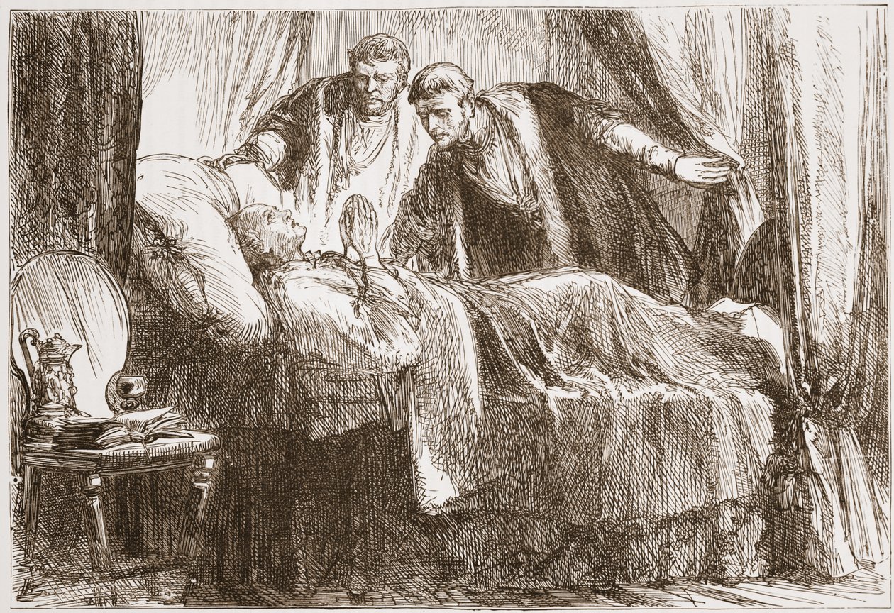 Luther auf seinem Sterbebett, Illustration aus The History of Protestantism von James Aitken Wylie, veröffentlicht 1878 von English School