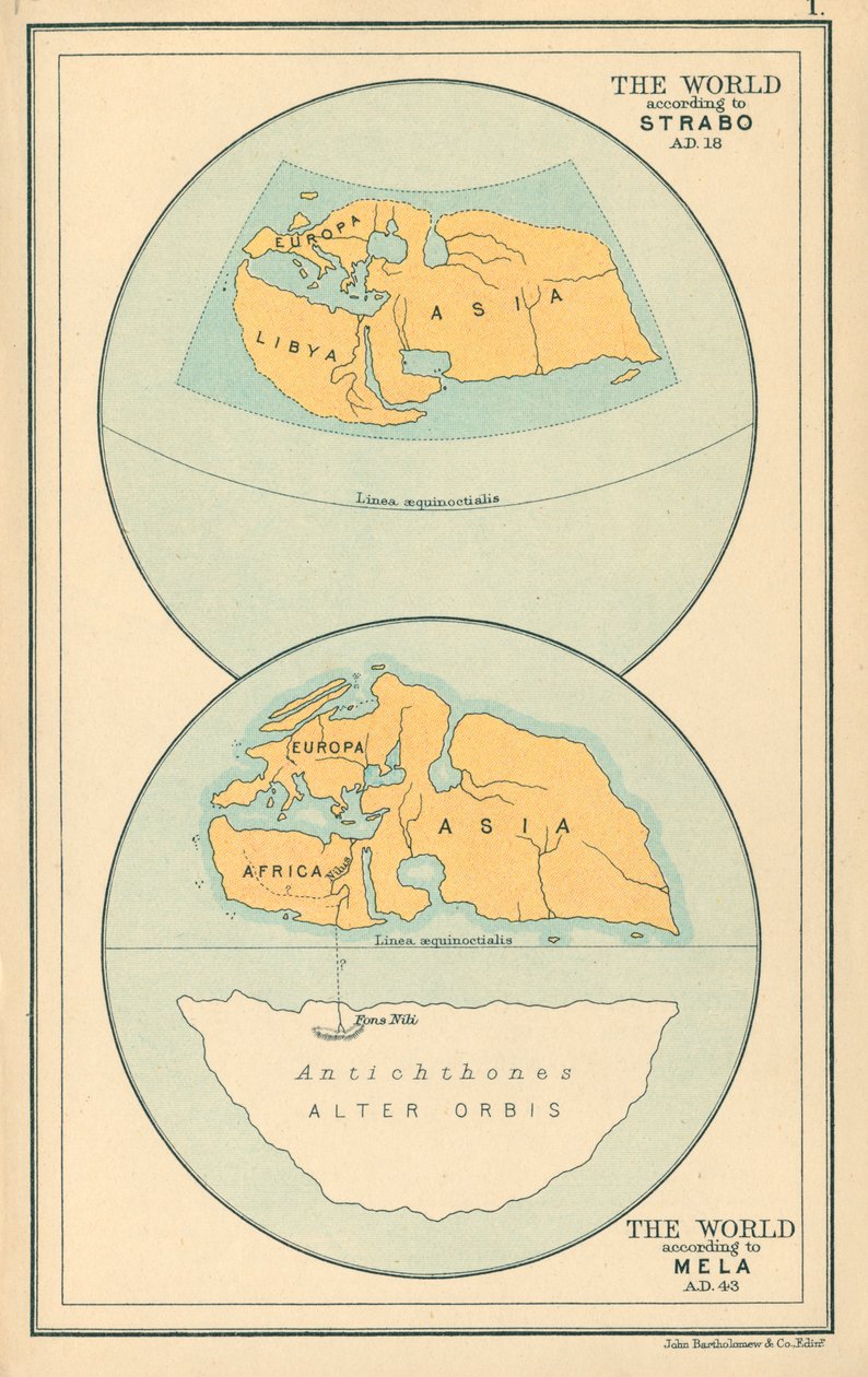 Karte: Die Welt nach Strabo AD 18, Mela AD 43 von English School