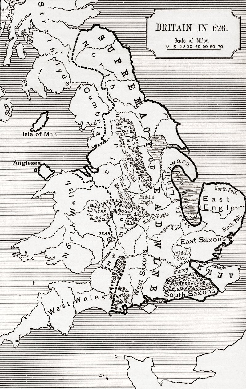 Karte von Britannien im Jahr 626, aus 