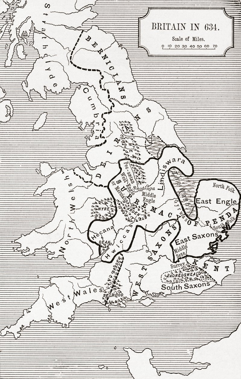 Karte von Britannien im Jahr 634, aus 