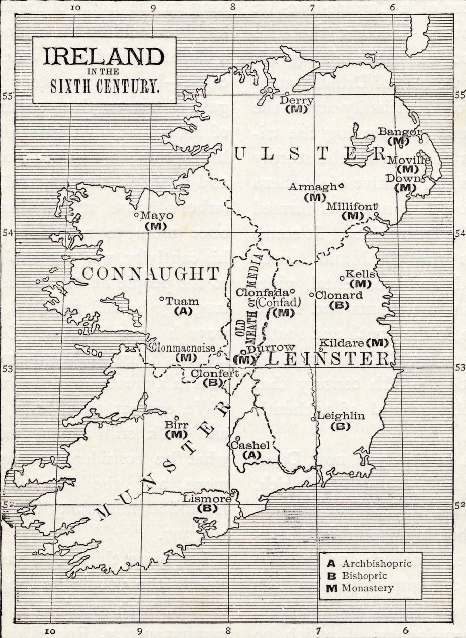 Karte von Irland im sechsten Jahrhundert, aus dem Buch 