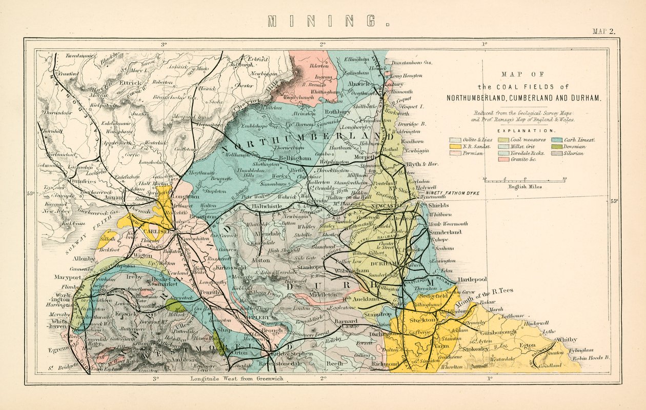 Karte der Kohlefelder von Northumberland, Cumberland und Durham von English School