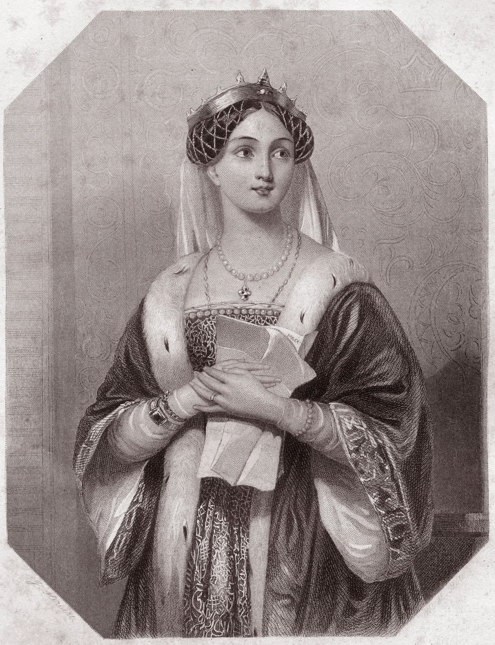 Margarete von Anjou (1430-1482) (Heinrich VI, Tragödie in 5 Akten) aus der Galerie der Frauen von Shakespeare, Sammlung von fünfundvierzig ernsten Porträts von den ersten Künstlern Londons, bereichert mit kritischen und literarischen Aufzeichnungen, um 183 von English School