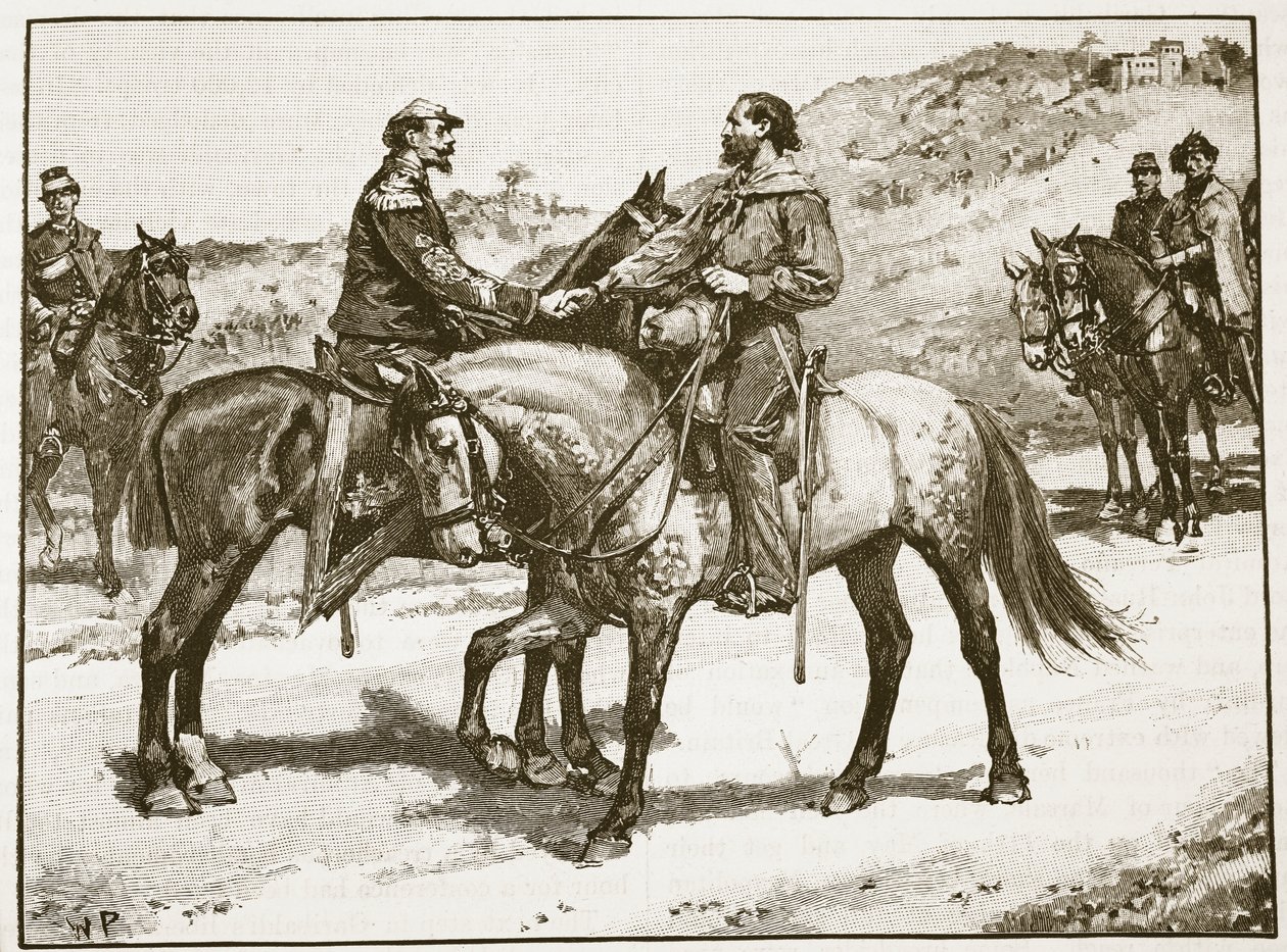 Treffen von Garibaldi und Viktor Emanuel, Illustration aus Cassells Illustrated History of England von English School