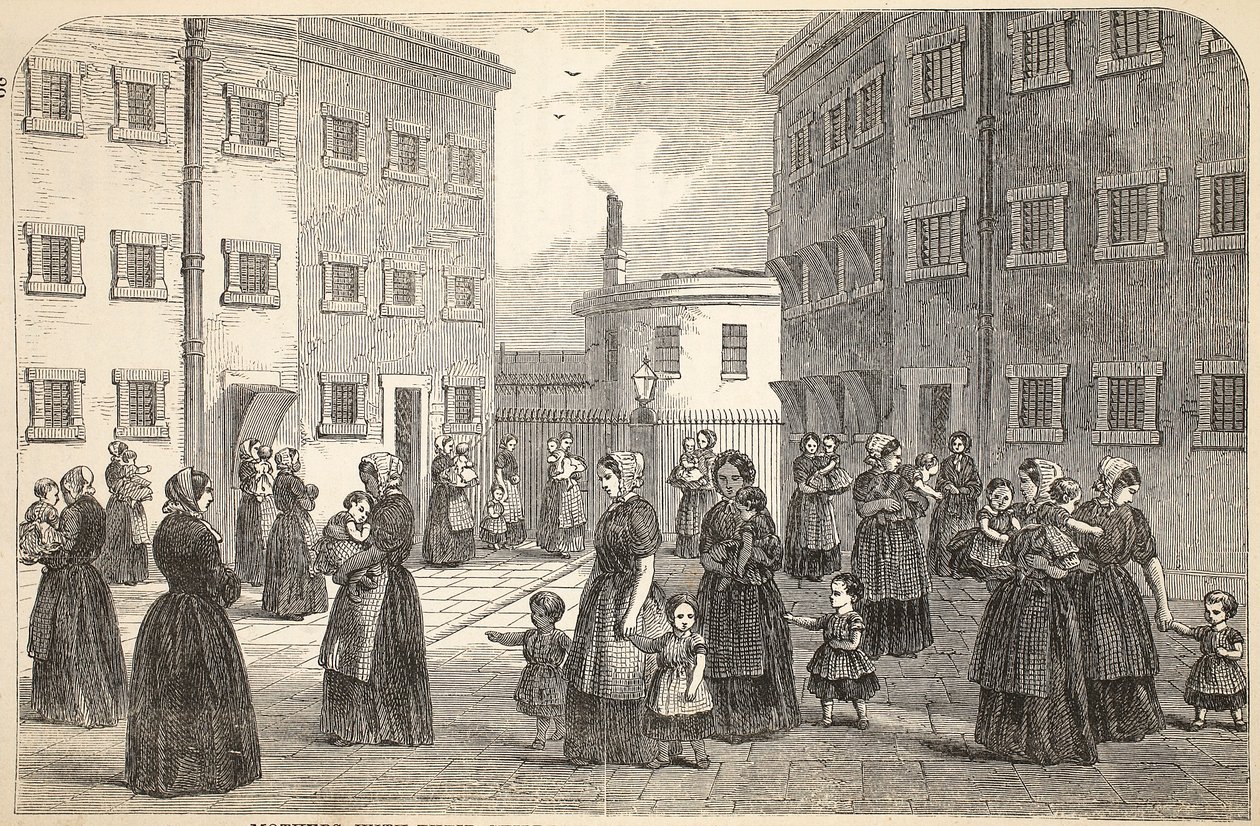 Mütter mit ihren Kindern beim Training im Tothill Fields-Gefängnis, Illustration aus The Criminal Prisons of London and Scenes from Prison Life von Henry Mayhew und John Binny, veröffentlicht 1862 von English School