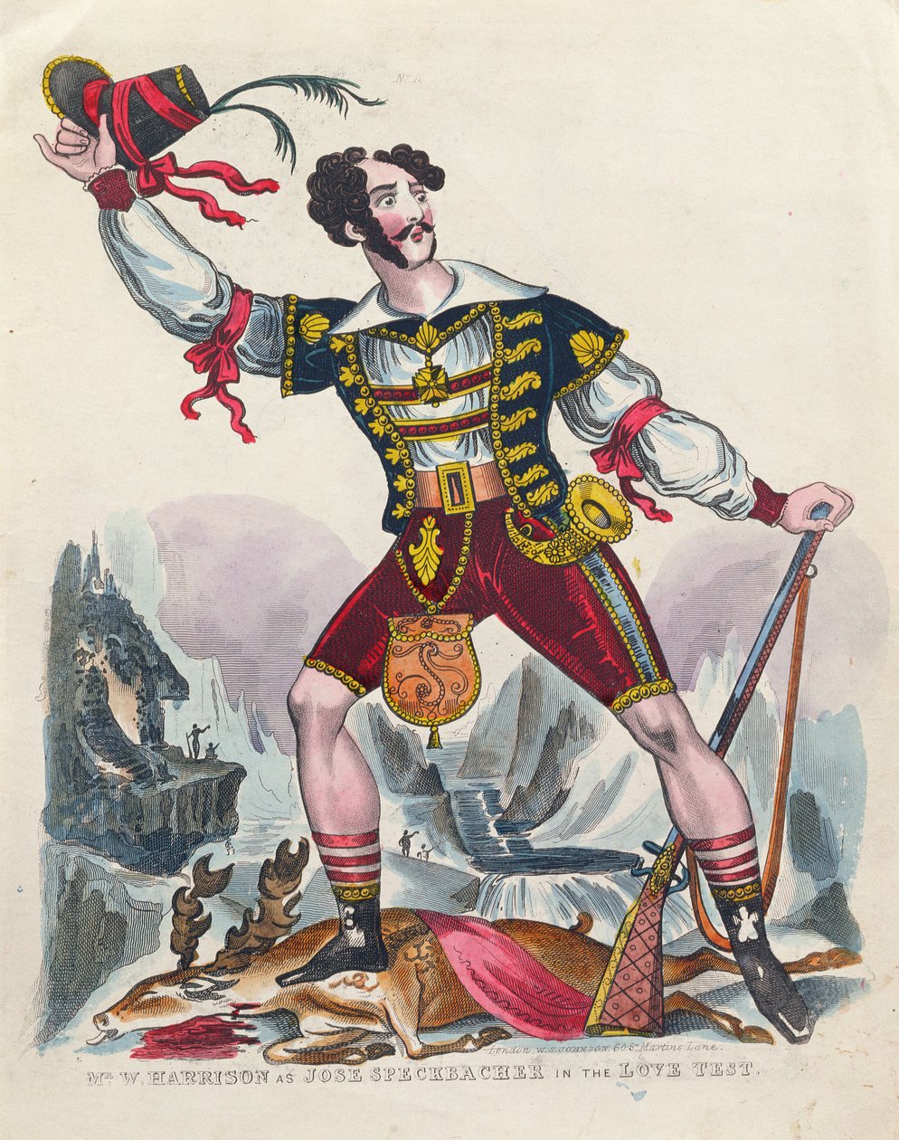 Mr. W. Harrison als Jose Speckbacher in The Love Test, ca. 1840 von English School
