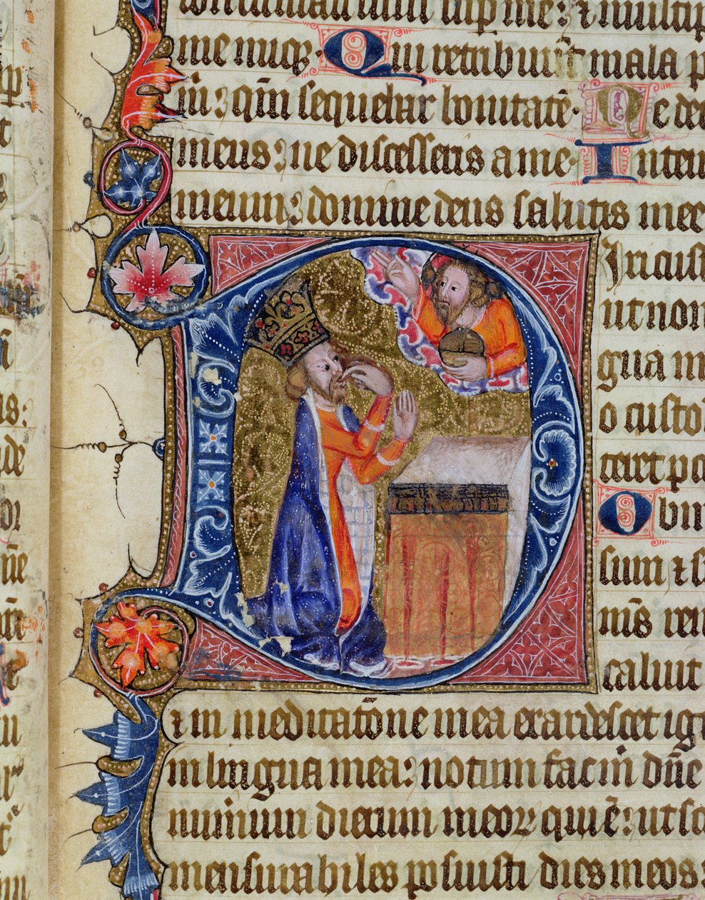 Psalm 38, David zeigt auf seinen Mund, aus dem Ramsey Abbey Psalter, ca. 1380 von English School