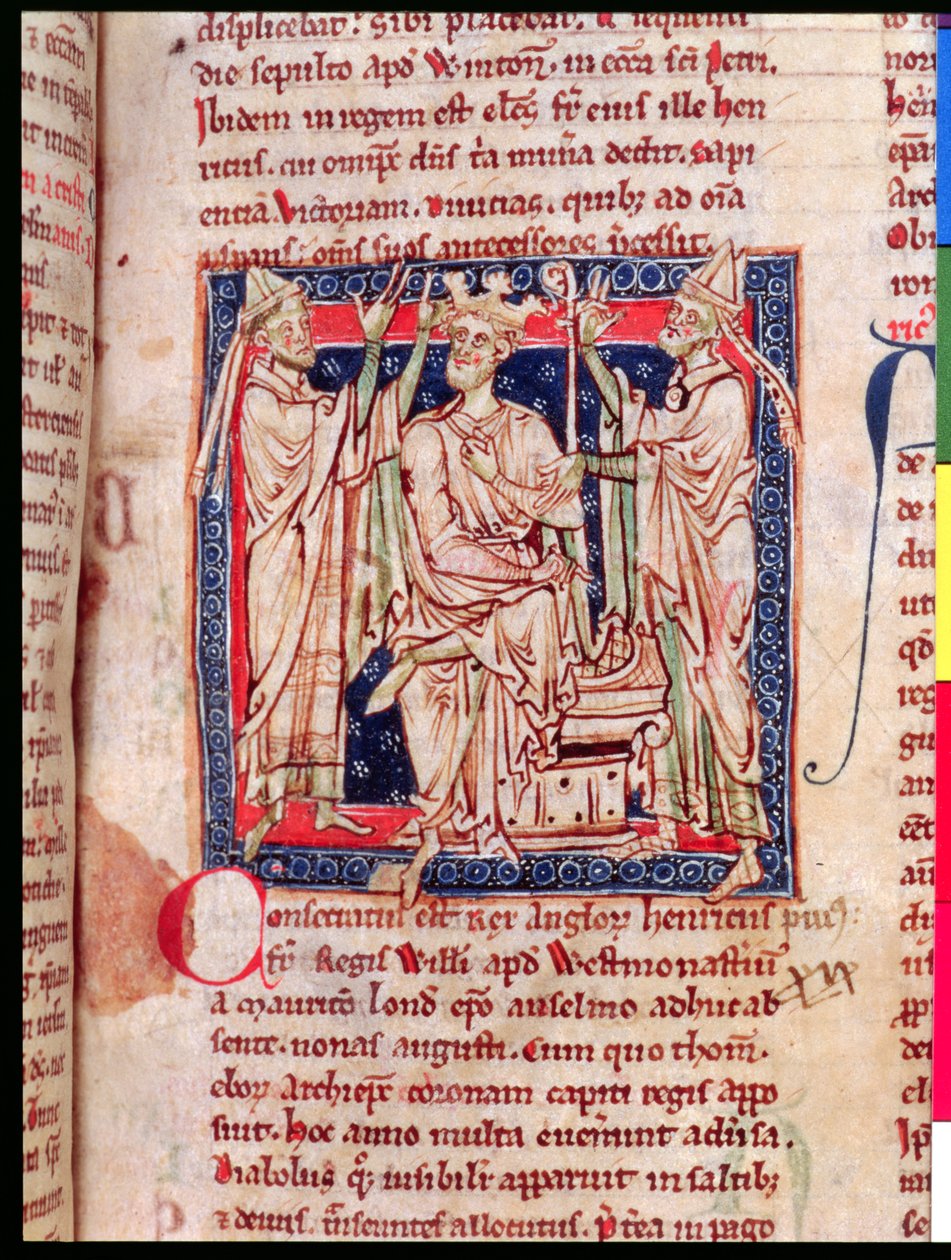 Ms 6712 (A.6.89) fol.129r Heinrich I. (1068-1135), Miniatur aus Flores Historiarum, von Matthew Paris, 1250-52 von English School