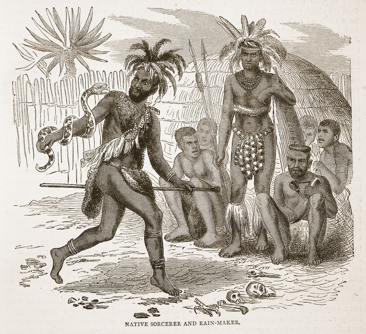 Einheimischer Zauberer und Regenmacher, Illustration aus der Bildausgabe des Lebens und der Entdeckungen von David Livingstone von J. Ewing Richie, veröffentlicht von A. Fullarton & Co., 1876 von English School