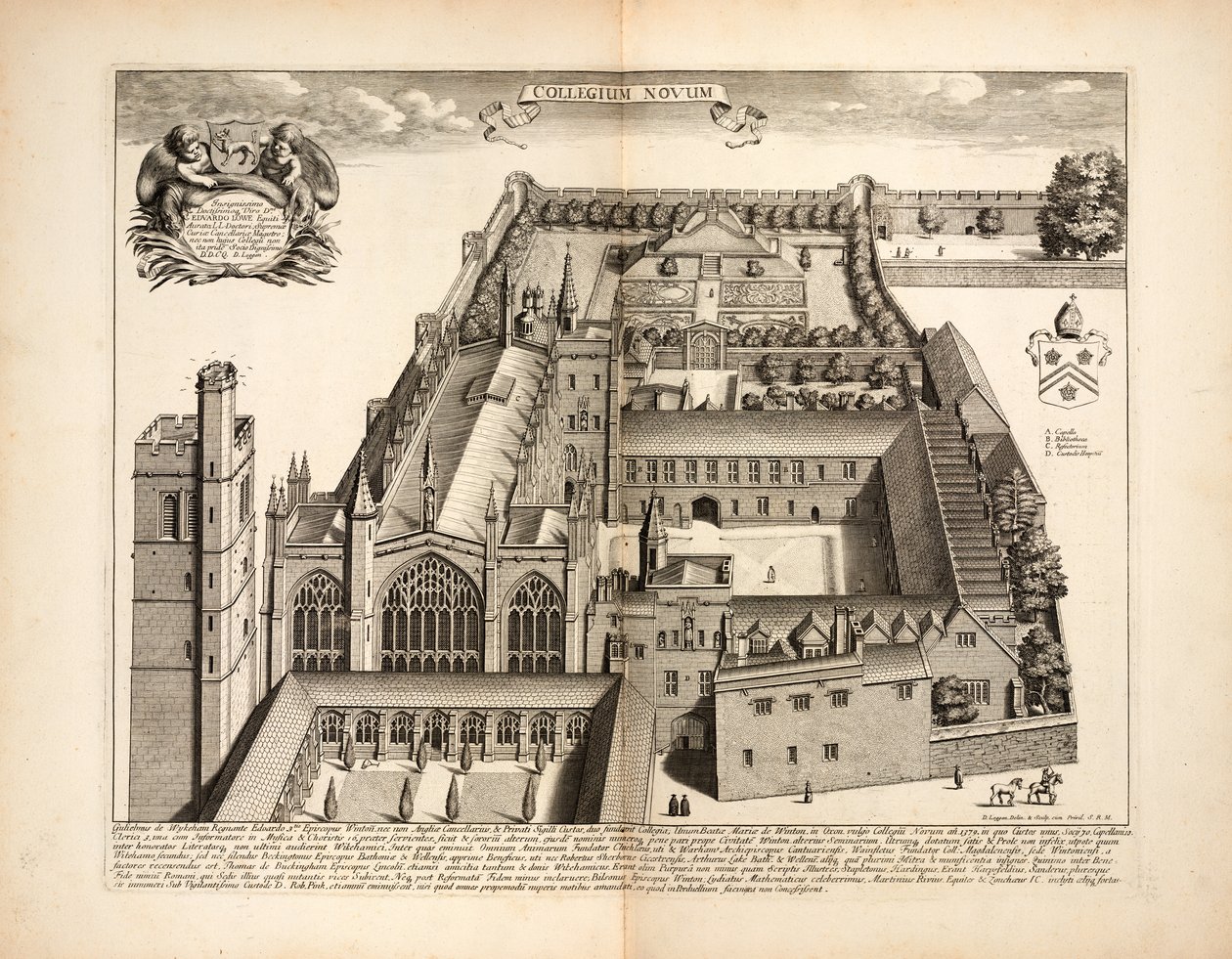 New College, Tafel 19 aus Oxonia Illustrata von David Loggon, Oxford 1675 von English School