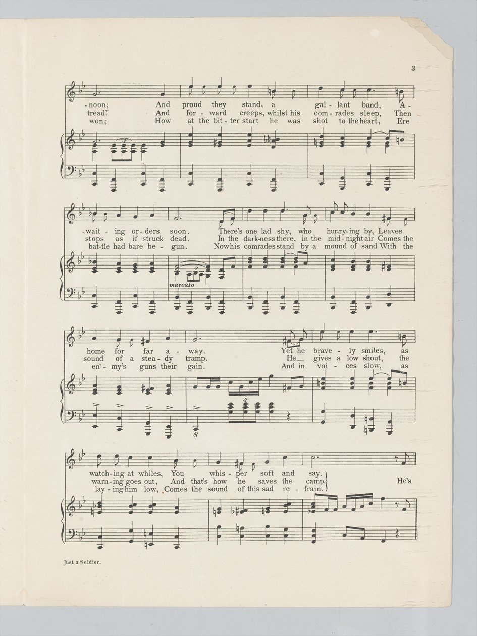 Seite 3 einer Partitur für das Lied Just a Soldier von English School