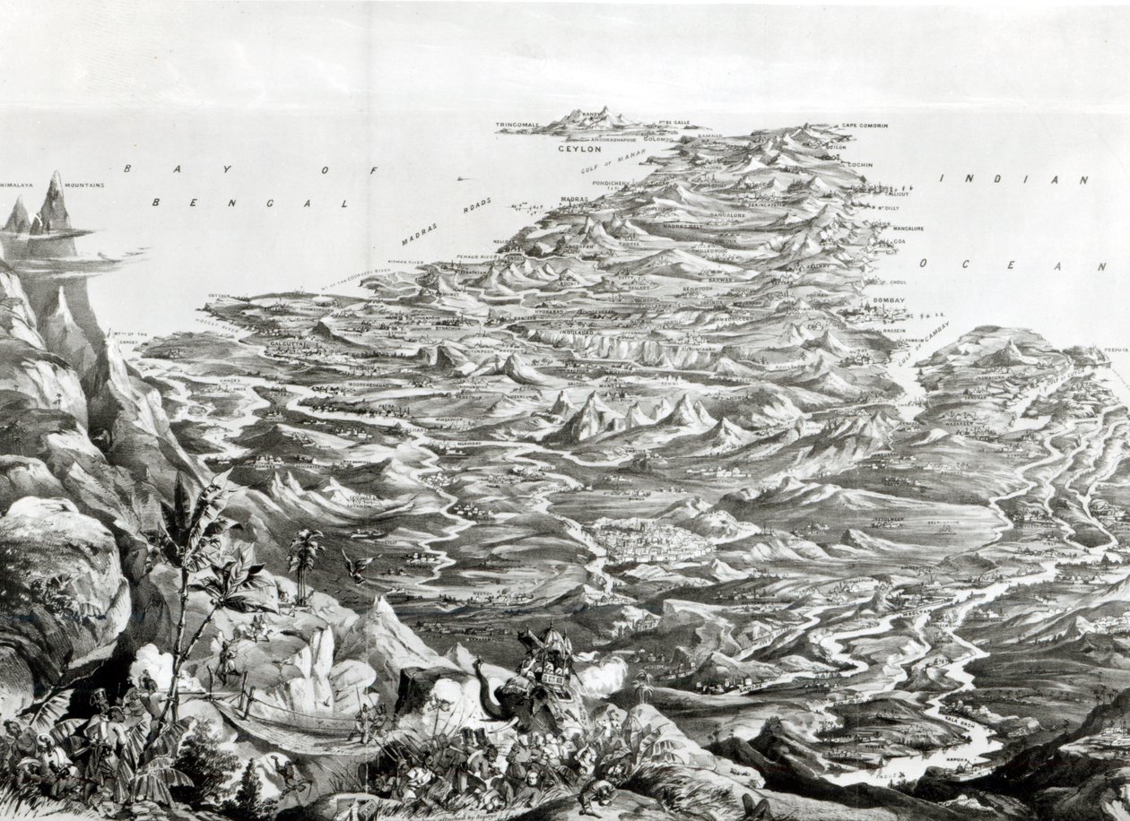 Panoramablick auf Indien vom Himalaya-Gebirge, entworfen von T. Packer, 1857 von English School