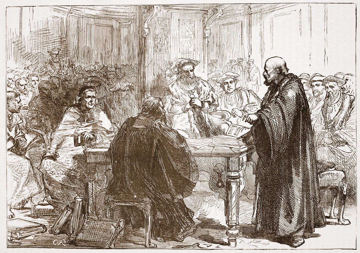 Pastor Olaf bei der Konferenz in Uppsala, Illustration aus The History of Protestantism von James Aitken Wylie, veröffentlicht 1878 von English School