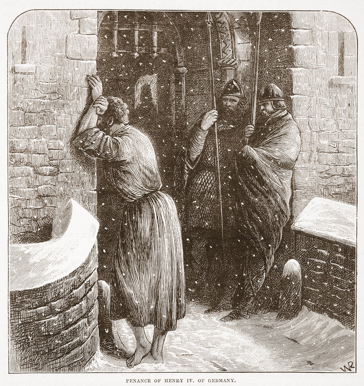 Buße von Heinrich IV. von Deutschland, Illustration aus Die Geschichte des Protestantismus von James Aitken Wylie, veröffentlicht 1878 von English School