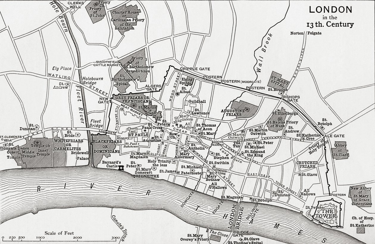 Plan von London im 13. Jahrhundert, aus 
