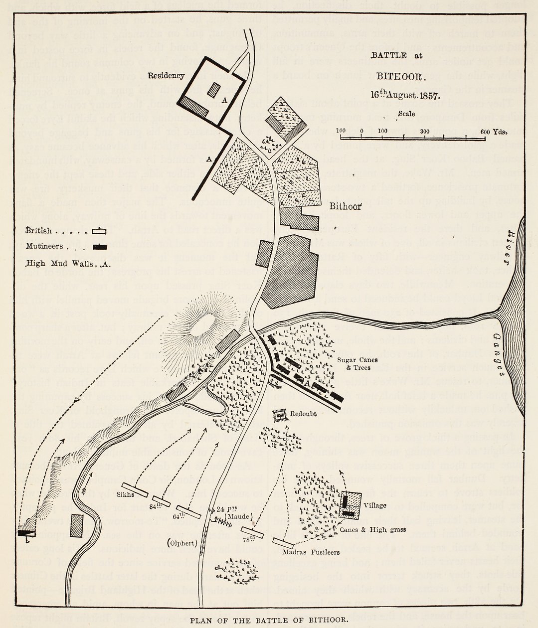 Plan der Schlacht von Bithoor, 16. August 1857, aus Cassells Illustrierter Geschichte Englands von English School