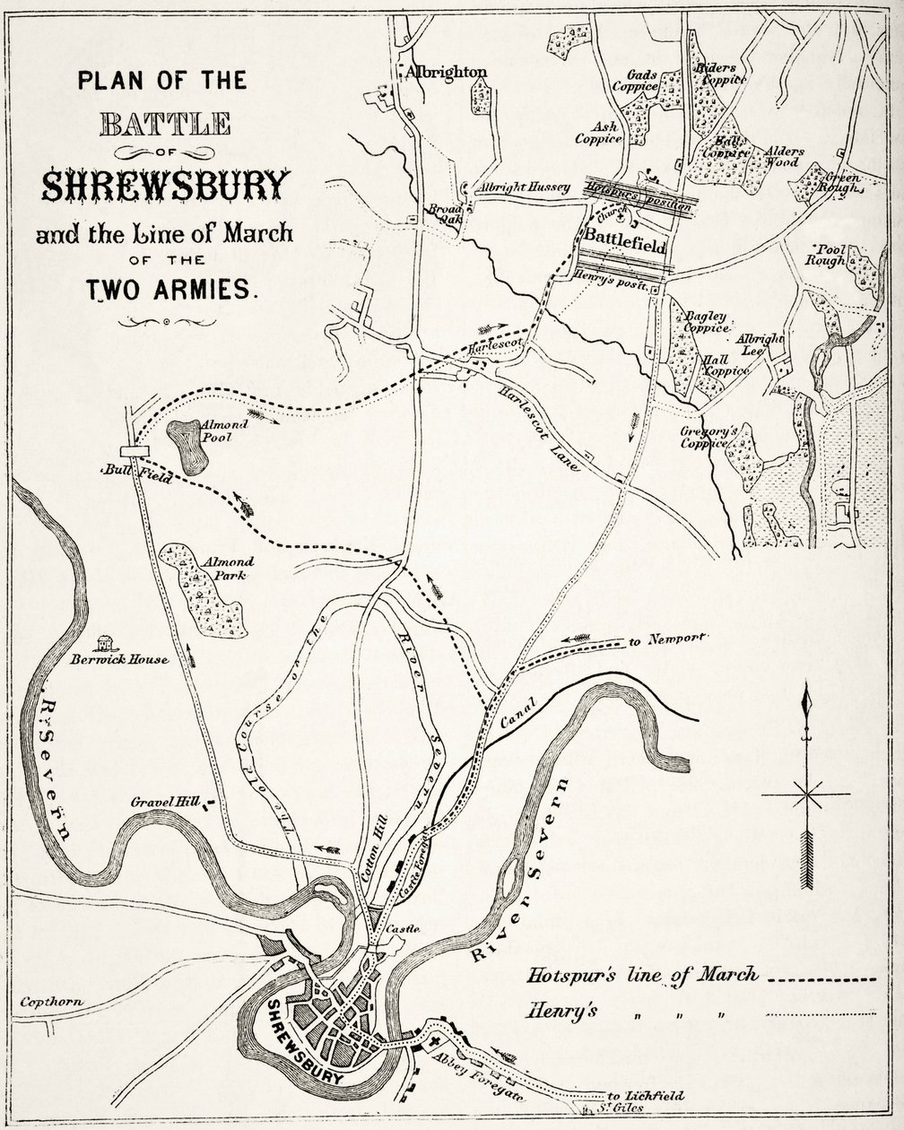 Plan der Schlacht von Shrewsbury, 21. Juli 1403, aus 