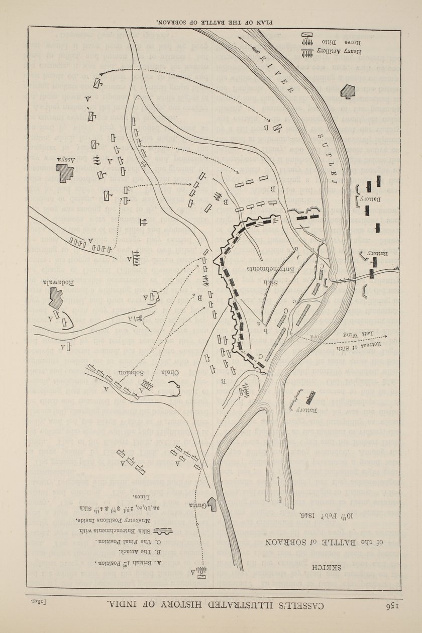 Plan der Schlacht von Sobraon, 10. Februar 1846, Illustration aus Cassells Illustrierter Geschichte Englands von English School