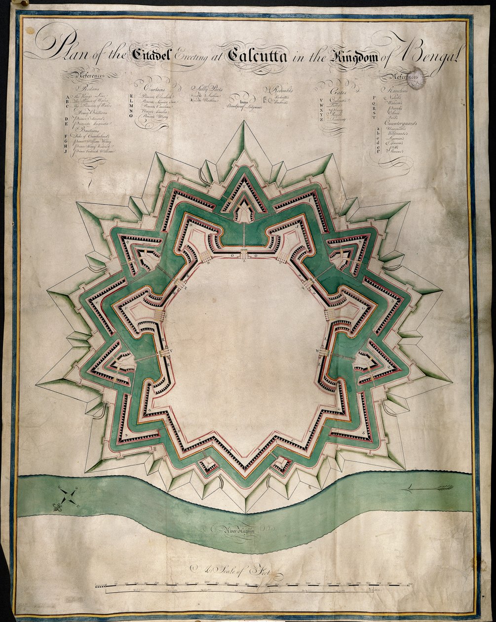 Plan der Zitadelle von Kalkutta und Fort William, dem befestigten Lagerhaus der East India Company von English School
