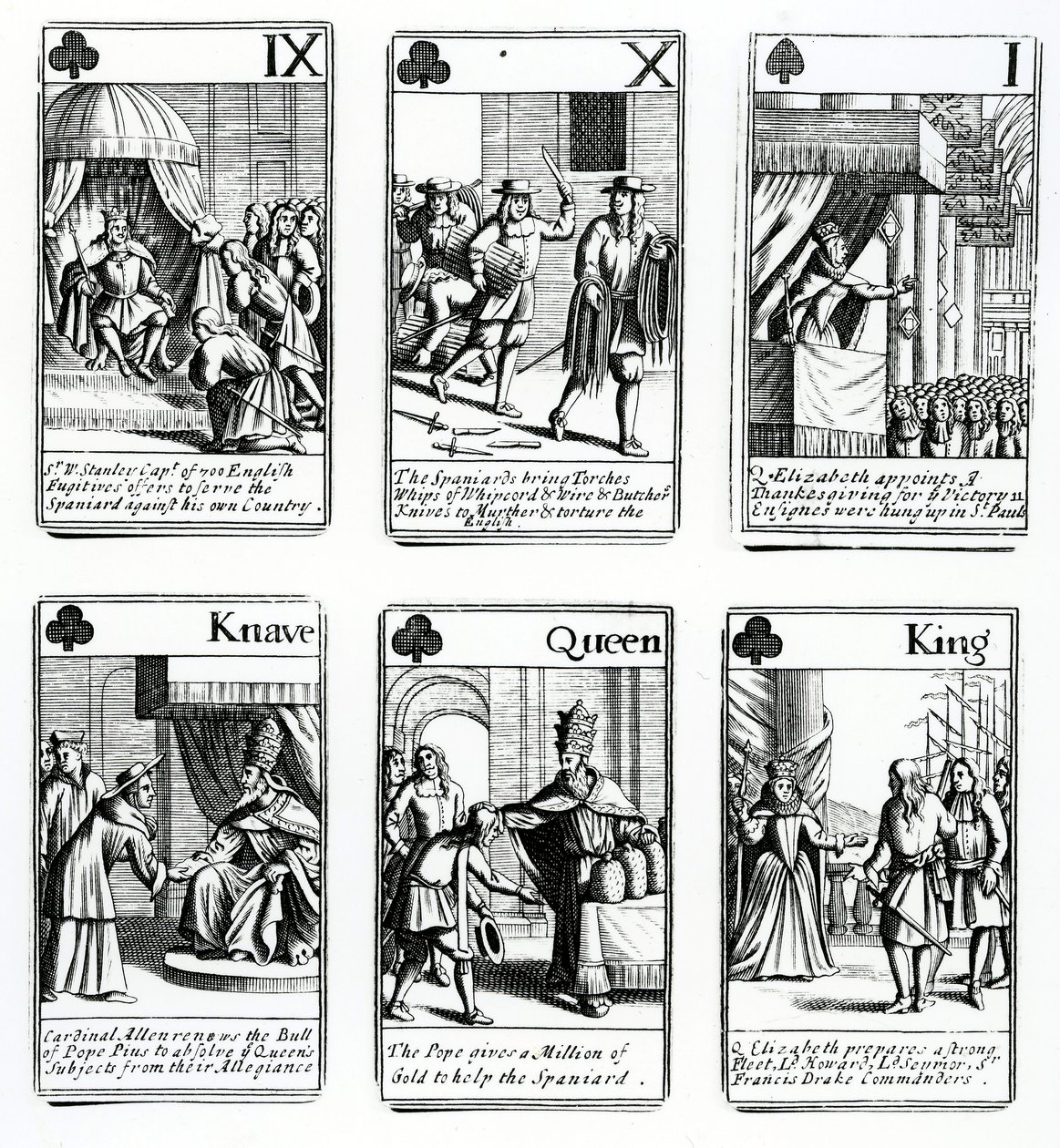 Spielkarten, die Ereignisse der Spanischen Armada darstellen, 1699 von English School