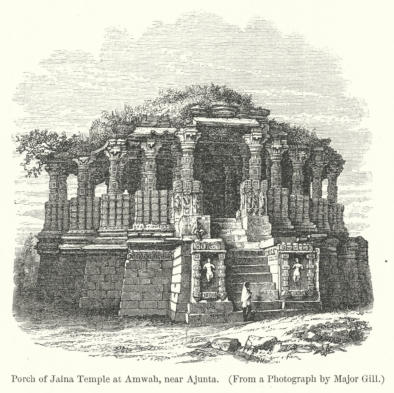 Vorhalle des Jaina-Tempels in Amwah, nahe Ajunta (Gravur) von English School