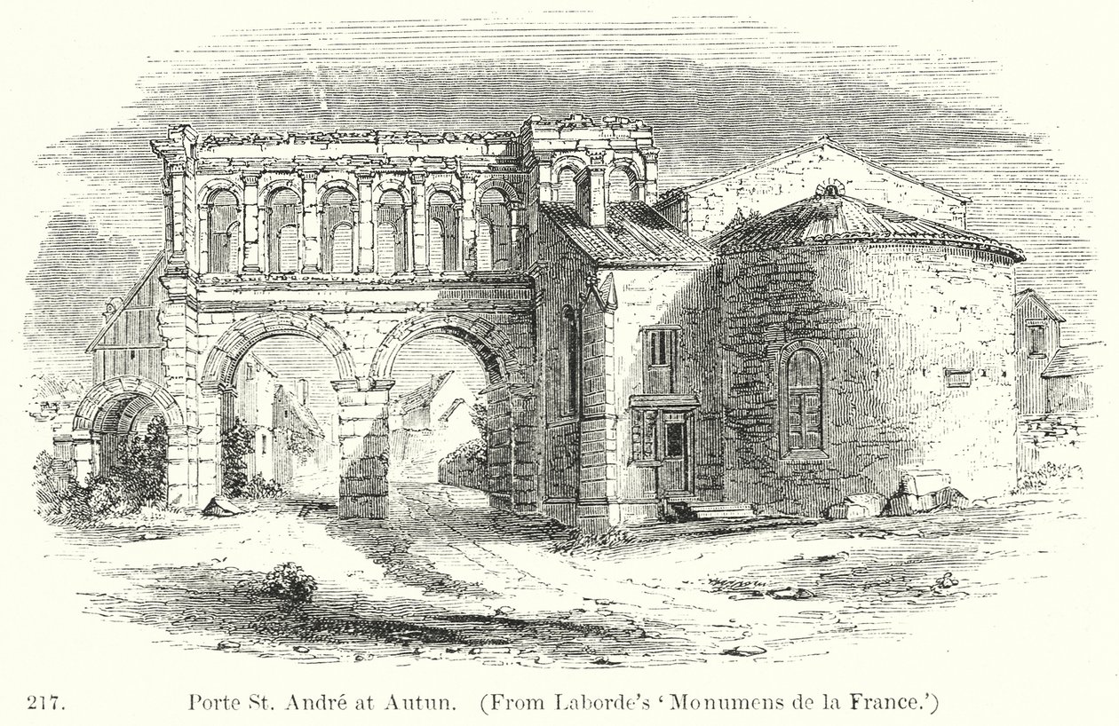 Porte St Andre in Autun (Gravur) von English School