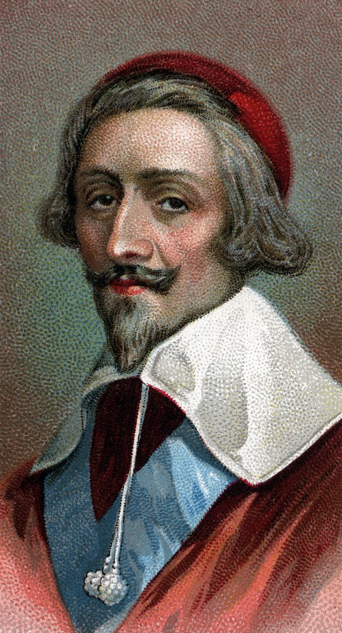 Porträt von Kardinal Richelieu (Armand Jean du Plessis, Kardinal de Richelieu) (1585-1642), französischer Kleriker, Adliger und Staatsmann - Aus der Serie „Leaders of Men“ - Chromolithographie - Englische Schule, 20. Jahrhundert - von English School