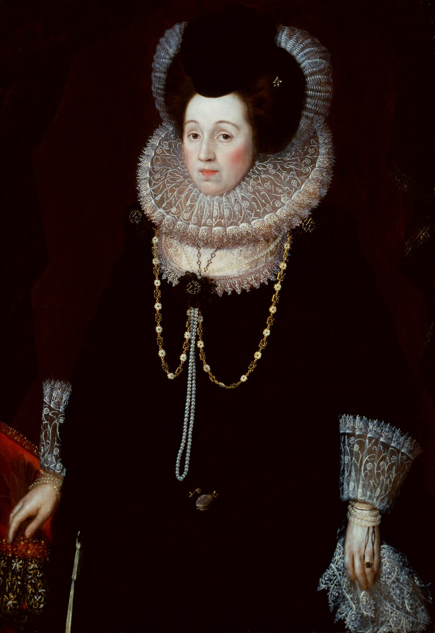 Porträt einer Dame in einem schwarzen Kleid und Spitzenkragen von English School