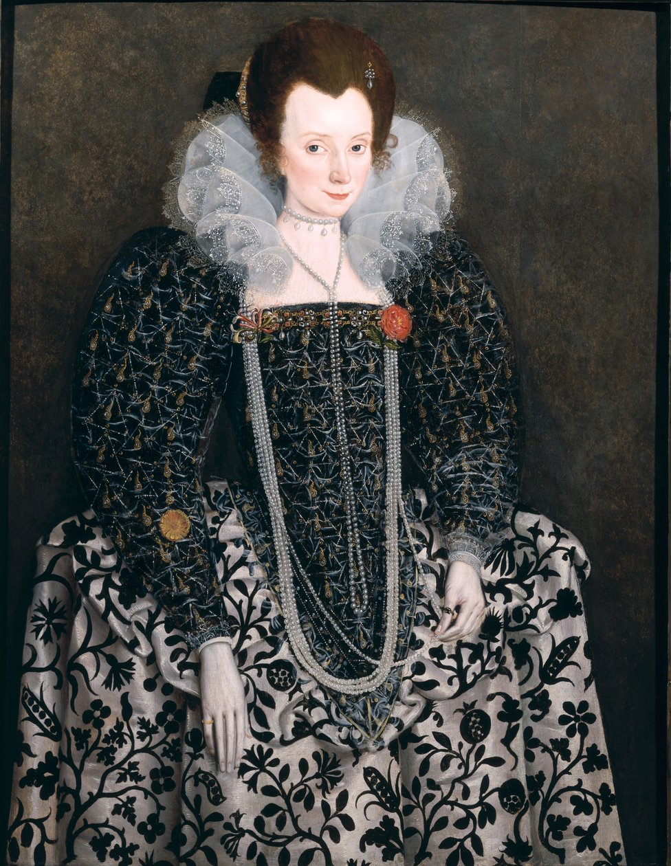 Porträt einer Frau, traditionell identifiziert als Mary Clopton (geborene Waldegrave) von Kentwell Hall, Suffolk, ca. 1600 von English School