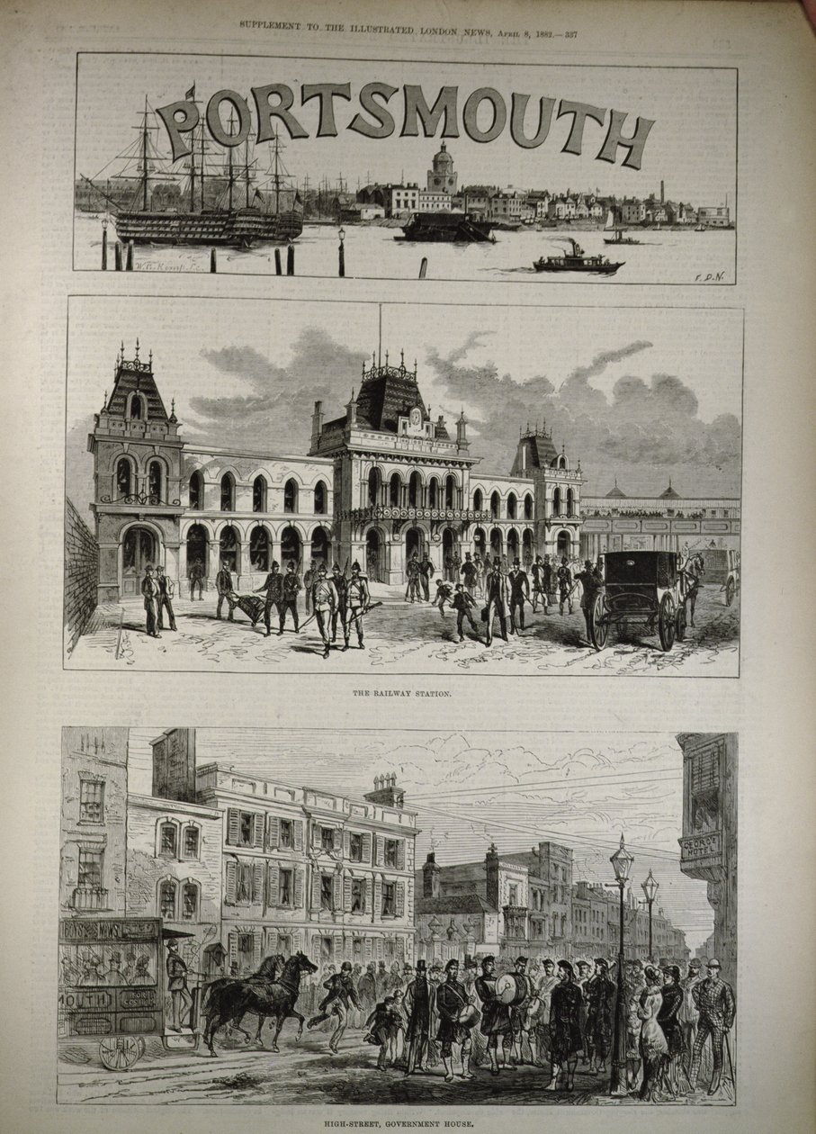 Portsmouth: Der Bahnhof und die Hauptstraße, Regierungshaus, aus 