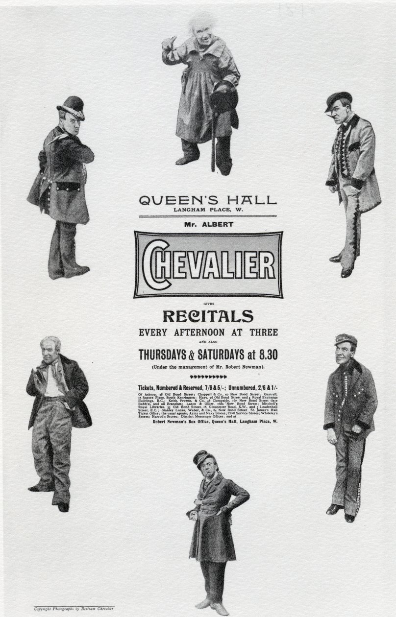 Plakat zur Werbung für Albert Chevaliers Rezital in der Queen