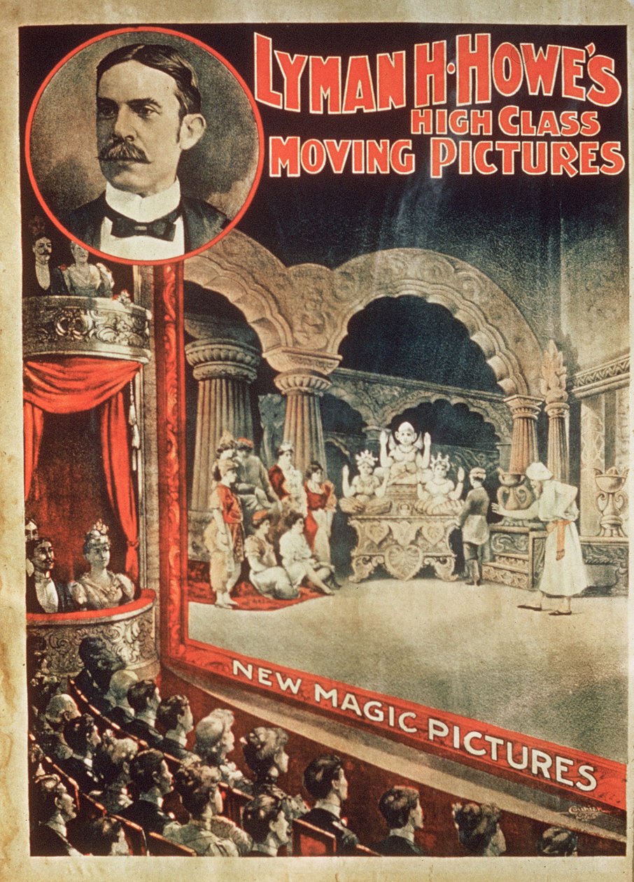 Plakat, das Lyman H. Howes High Class Moving Pictures bewirbt von English School