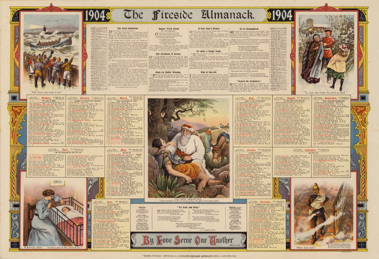 Poster herausgegeben mit The Fireside Almanack für 1904 von English School