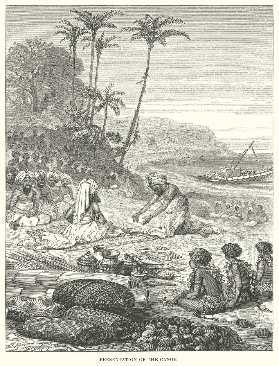 Präsentation des Kanus (Gravur) von English School