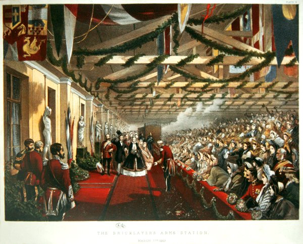 Prinzessin Alexandra von Dänemark kommt am 7. März 1863 mit ihrem zukünftigen Ehemann, dem Prinzen von Wales, in London am Bricklayers Arms Station an. 1863 von English School