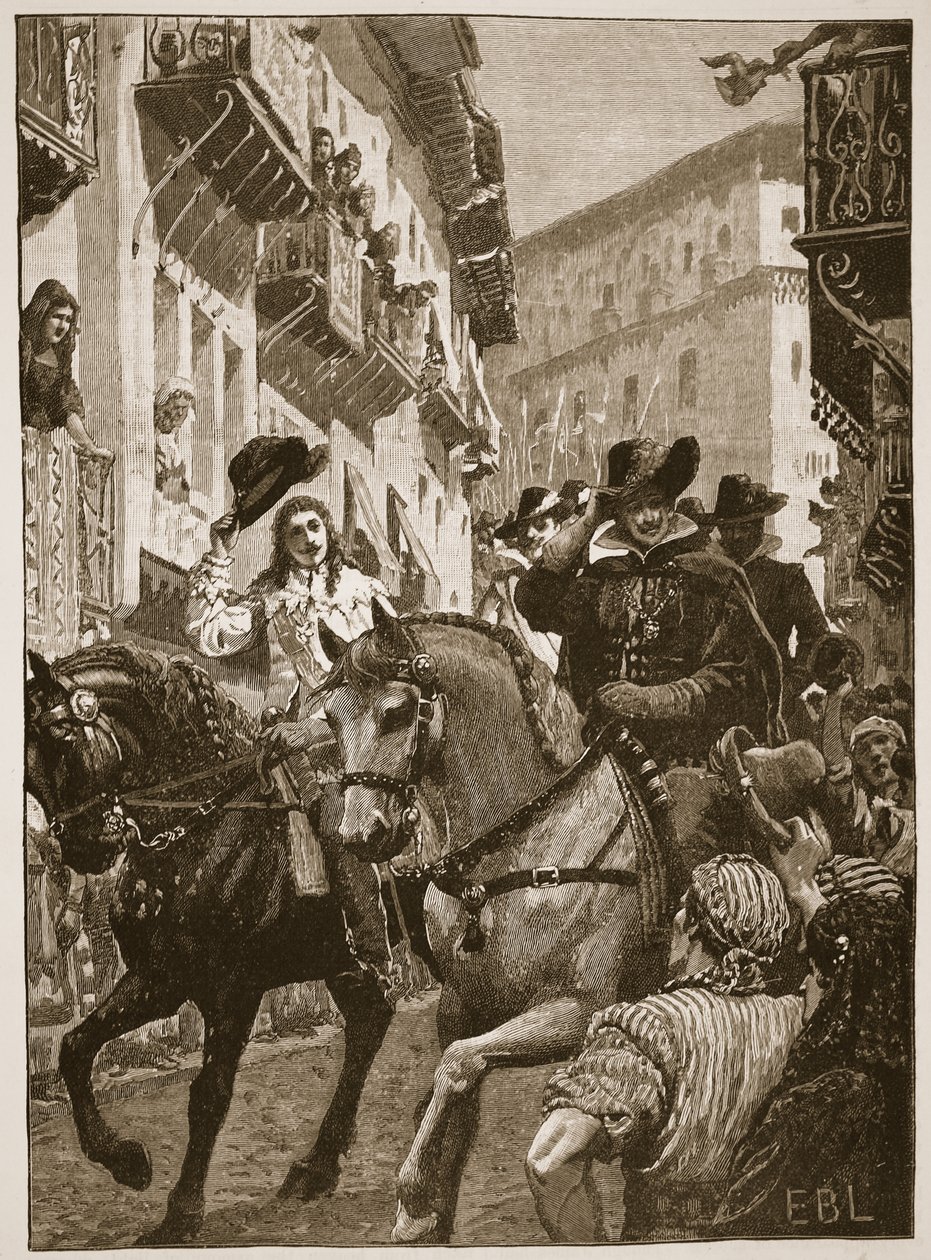 Öffentlicher Empfang von Prinz Charles in Madrid, Illustration aus Cassells Illustrierter Geschichte Englands von English School